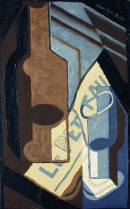 Pullo ja lasi; Pullo ja lasi, 1921 tekijältä Juan Gris