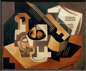 Kitara ja hedelmäkulho tekijältä Juan Gris
