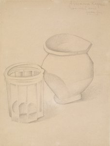 Lasi ja maljakko, n. 1911 (grafiitti kudottupaperille) tekijältä Juan Gris