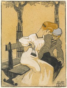 Mies ja nainen penkillä tekijältä Juan Gris