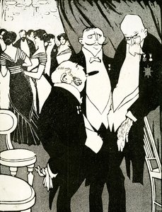 Venäjän lähettiläs keskustelee puolustavasta Turkista muiden johtajien kanssa konferenssissa vuonna 1908. tekijältä Juan Gris