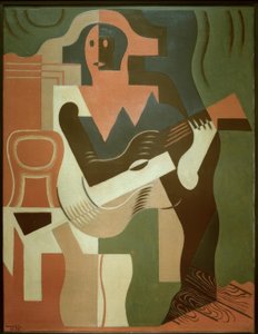 Istuva harlekiini kitaran kanssa tekijältä Juan Gris