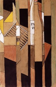 Asetelma pullon ja sikarien kanssa; Asetelma pullon ja sikarien kanssa, 1912 tekijältä Juan Gris