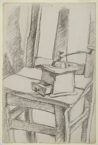 Kahvimylly (Le Moulin à Café), 1911 (hiili levitetylle paperille) tekijältä Juan Gris