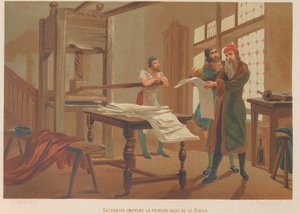 Gutenberg painaa Raamatun ensimmäisen sivun. Lähettäjä: Tiede ja sen miehet,
