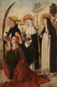Maria Magdaleena, Pietari Veronalainen, Katariina Sienalainen ja Margareta Unkarilainen. tekijältä Juan de Borgoña