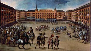 Game of Canas, Plaza Mayor, Madrid (öljy kankaalle)