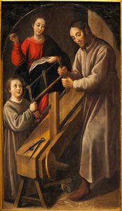 Nasaretin työpaja. Juan del Castillon maalaus (noin 1590-1658), öljy kankaalle, noin 1634-1636. Kuvataidemuseo Sevillassa, Espanjassa. tekijältä Juan del Castillo