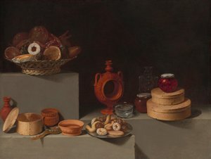 Asetelma makeisten ja keramiikan kanssa, 1627.