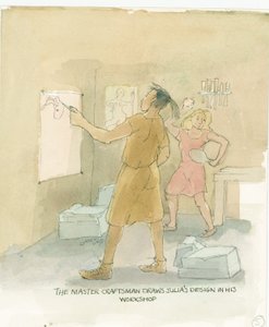 Käsityömestari piirtää Julian mosaiikkilattian 2003 suunnitelmat. tekijältä Judith Dobie