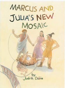 Kolme roomalaista hahmoa ja koira mosaiikki etualalla, 2003. tekijältä Judith Dobie