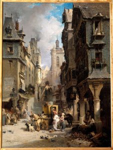 A rue de Morlaix vuonna 1830 Jules Achille Noelin (1815-1881) maalaus 1830 Quimper, Kuvataidemuseo