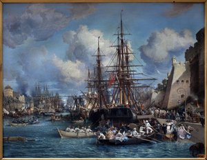 Brestin satama (Ranska) vuonna 1864. Jules Noelin (1815-1881) maalaus. Öljy kankaalle