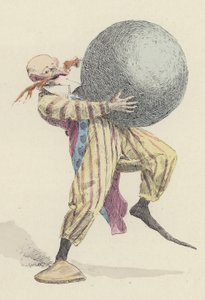 Klovni pitelee suurta palloa (väri litho)