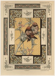 Linnut, levy 35 julkaisusta "Fantaisies decorations", kaiverrus Gillot, julkaisija Jules Rouam, Librairie de l