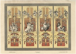Apinat, kissat, haikarat ja koirat, levy 3 Fantaisies dekoratiivista, kaiverrus Gillot, julkaisija Jules Rouam, Librairie de l