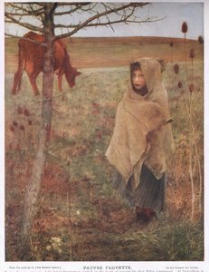 Ranska, pieni; tyttö; Fauvette; lehmä; maaseudun; huono; vaatetus tekijältä Jules Bastien Lepage
