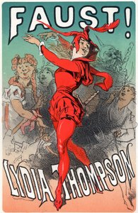 Taide. Viihde. Mephistona tanssija Lydia Thompson. Jules Cheretin juliste näytelmään "Faust", Englanti, n. 1860-70 (juliste) tekijältä Jules Cheret