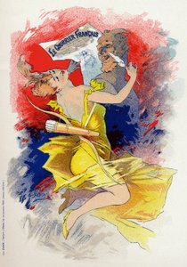 Kirjallisuus. Sanomalehti Le Courrier Francais. Allegoria Jules Cheret, Ranska, n. 1890 (juliste) tekijältä Jules Cheret
