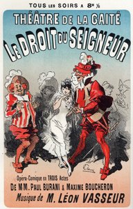 Musiikki. Herran sääntö, Leon Vasseurin operetti. Jules Cheretin juliste ensimmäiseen esitykseen Theater de la Gaitessa, Pariisissa, Ranskassa tekijältä Jules Cheret