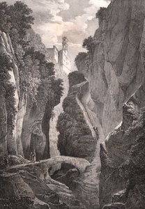 Valley of Mills Sorrentossa, Campaniassa, Italiassa, Villeneuven litografia Jules Coignet