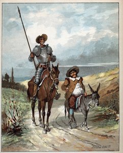 Don Quijote ja Sancho Panza - Kuvitus Jules Davidista (1808-1892) Don Quijoten historiasta (Don Quijote) - 1887 - Miguel de Cervantes Saavedra (1547-1616) -