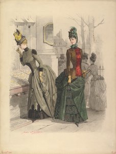 Kaksi naista päiväpuvussa: Valmisteleva piirustus muotilevyyn..., 19. lokakuuta 1886. tekijältä Jules David