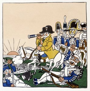 Napoleon Austerlitzin taistelussa (1805) - Jules Depaquitin "Histoire de France" -kirjassa, ill. itse, toim. jonquières, Pariisi