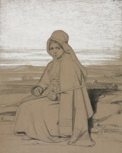 Istuva paimentar, 1800-luku. tekijältä Jules Dupré