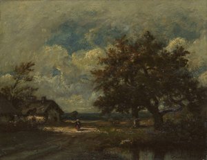 Mökki tien varrella, Myrskyinen taivas, c. 1860. tekijältä Jules Dupré