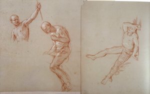 Amerikan intiaani: "" Etude de horalier indien"" Jules Emilen (Jules-Emile) Saintinin (1829-1894) piirustus a la sanguine