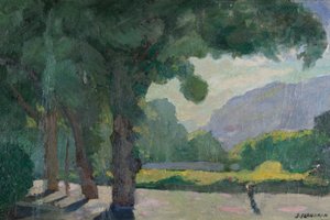 Grenoble, näkymä otettu Île Verte 1922 Öljy pahville tekijältä Jules Flandrin