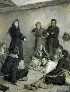 Louise Michel (1830-1905) Keskustelemassa kommunareille (öljy kankaalle)