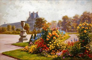 Tuileries Gardens, Pariisi (akvarelli ja vartaloväri paperille)