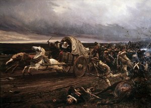 Cholet Insurrectionin deroute aseistettu Vendeessä maaliskuussa 1793, konventti ja republikaaniarmeijat nuhtelivat lokakuussa, "valkoiset" vetäytyivät kohti Loiria. Jules Girardetin maalaus (1856-1938)