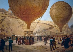 Leon Gambetta lähtee Armand-Barbesin kuumailmapallolla Pariisin piirityksen aikana Place Saint-Pierre -aukiolta Montmartreen 7. lokakuuta tekijältä Jules and Guiaud Jacques Didier
