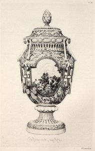 Keraamisen taiteen historia: A Descriptive and Philosophical Study of the Pottery of All Ages and All Nations: Ranska: Sèvres- pehmeä posliini- maljakko, Fontenoyn taistelun muistomerkki (levy XI).