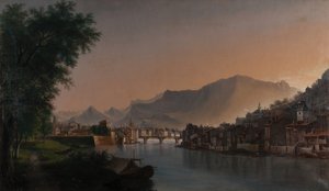 Näkymä Grenoblesta 1800-luvulla (öljy kankaalle) tekijältä Jules Jean Baptiste Guedy