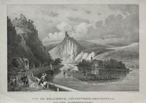 Näkymä Rolandseckiin, Nonnenwerthiin, Drachenfelsiin ja Siebenbirgeen. tekijältä Jules Jean Baptiste de Joly