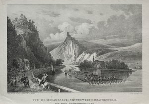 Näkymä Rolandseckiin, Nonnenwerthiin, Drachenfelsiin ja Siebenbirgeen tekijältä Jules Jean Baptiste de Joly