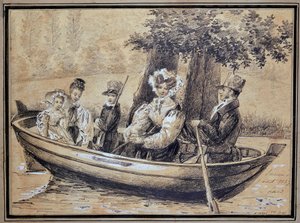 Ségurin perhe (kreivi, kreivitär ja heidän lapsensa) veneellä - kirjoittanut J.H. Laure, elokuu 1829 tekijältä Jules Laure