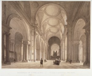 Pyhän Paavalin katedraalin laivi, katsoen itään kohti kuoroa, Lontoon kaupunki, 1850