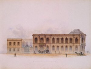 Stroganovin palatsi Pietarissa. Julkisivu, 1863 tekijältä Jules Mayblum
