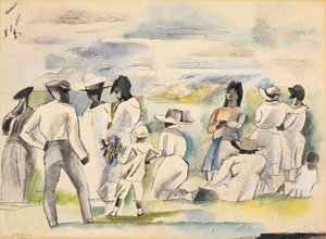 Preto com menino segurando flores (wc no papel) finlandês tekijältä Jules Pascin