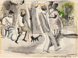 Figuurit ja kissa puistossa tekijältä Jules Pascin