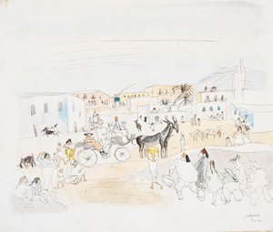 Maisema vaunujen ja hahmojen kanssa, Tunis tekijältä Jules Pascin