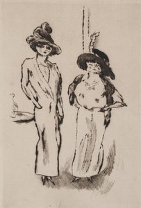 Kaksi naista tanssiaisissa, noin 1910 (etsaus) tekijältä Jules Pascin