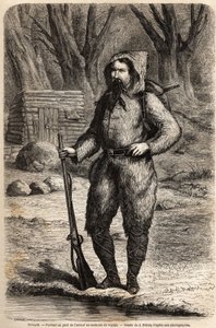 Muotokuva tohtori Henri (Heinrich) Barthista (1821-1865), saksalaisesta tutkimusmatkailijasta, matkapuvussa. Jules Pelcoqin piirros havainnollistaa vuosien 1849-1855 matkaa Afrikan keskustaan, tohtori Henri Barth. Kaiverrus "" Le tour du monde, nouveau jou