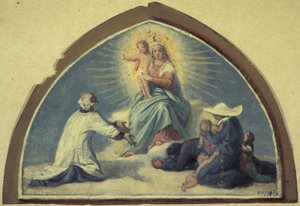 Neitsyt esittelee Jeesus-lapsen Pyhälle Vincent de Paulille. tekijältä Jules Richomme