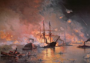 Unionin lippuupseeri David G. Farragutin vangitsema New Orleansin 24. huhtikuuta 1862 (öljy kankaalle)